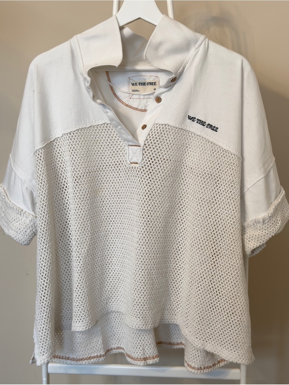 We The Free Cream Knit Mesh Polo Tee - Picture 4 of 9